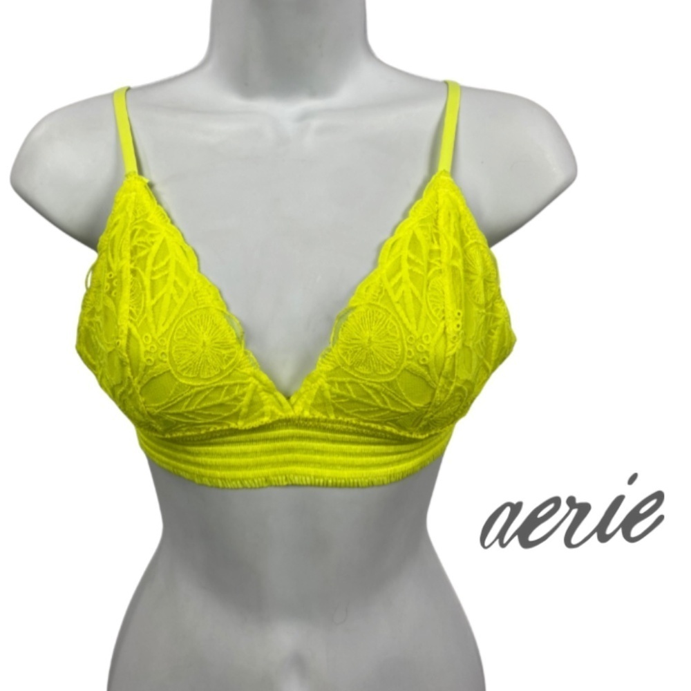 Aerie Lace Longline Bralette – Neon Yellow – Size Medium
